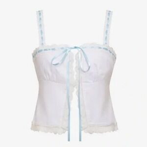 Rumored White Lace Cami Cottage Peasant Tank Top XS Square Neck Shirt Blouse